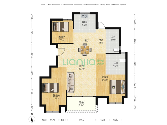 锦珀湾花苑 3室1厅2卫 116平方