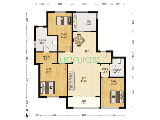 绿城晓风湖畔北区 3室1厅2卫 144平方