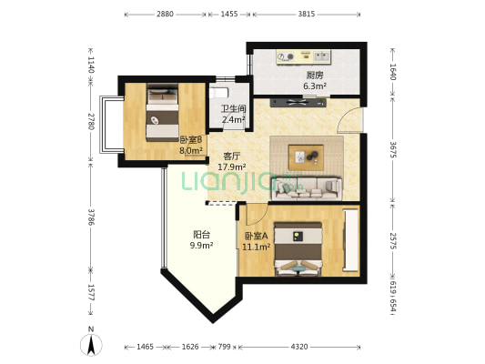 黔灵山国际社区 2室1厅1卫 72平方