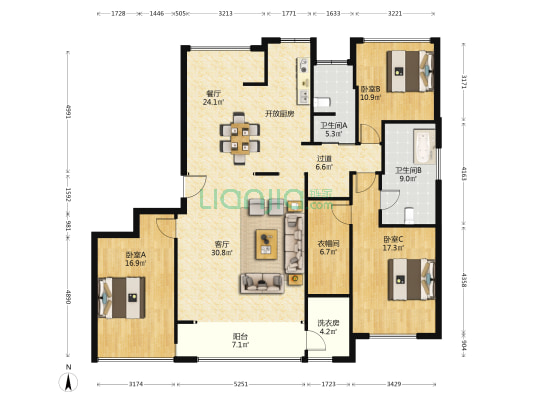 蓝城慈溪慈月园 3室2厅2卫 166平方