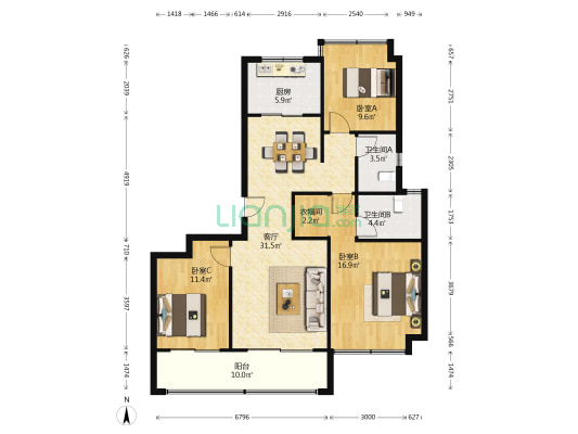佳兆业燕然居 3室1厅2卫 121平方