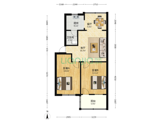老卫校宿舍 2室2厅1卫 70平方