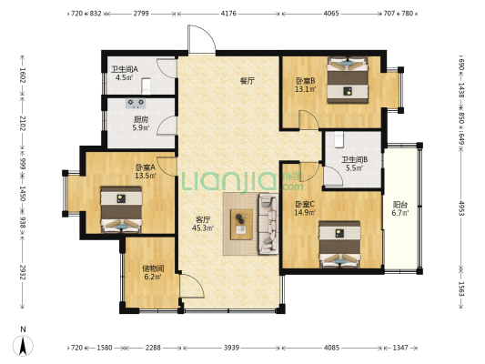 三木城D2区 3室1厅2卫 127平方