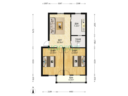 环城北路 2室1厅1卫 72平方