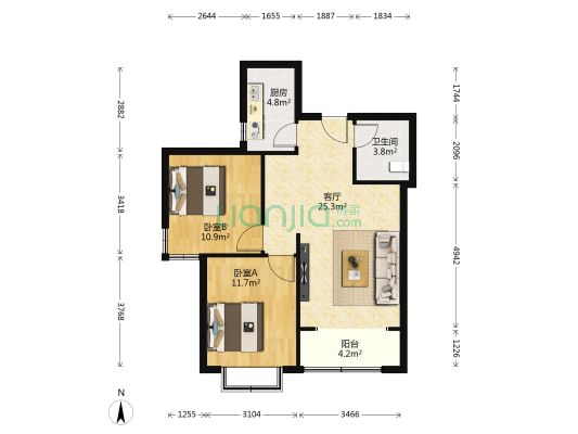 玖筑翰府 2室1厅1卫 90平方