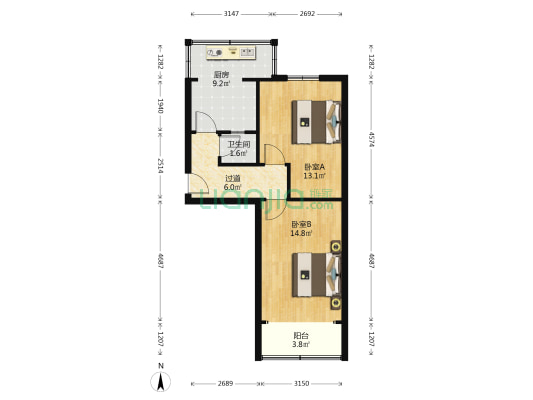 印花布园小区 2室0厅1卫 56平方