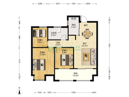 皇家花园北区 3室1厅1卫 97平方