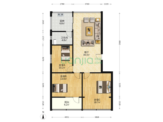 双峰北巷10号 3室1厅1卫 90平方