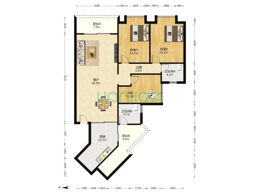 时代名都 3室1厅2卫 143平方