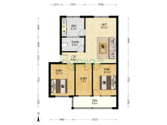 琅沟煤矿职工宿舍 3室1厅1卫 80平方