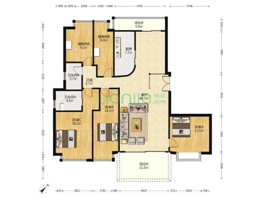 翠堤雅居 3室1厅2卫 162平方