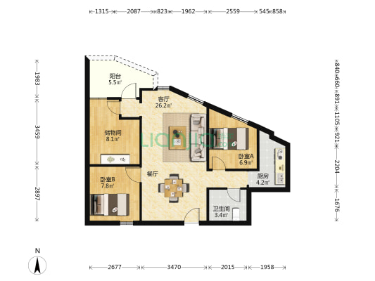 桥兴苑 2室1厅1卫 75平方