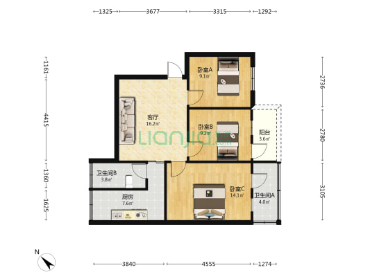 新光里一街 3室1厅2卫 76平方