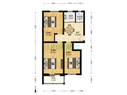 南环里 3室1厅1卫 72平方