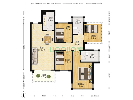 保利领秀前城领秀府 4室1厅2卫 96平方