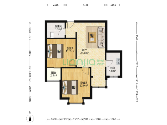西彩新苑 2室1厅1卫 78平方