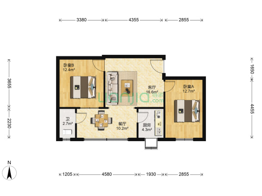 北街附2号 2室2厅1卫 65平方