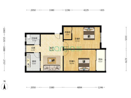 皮革厂宿舍 2室1厅1卫 83平方