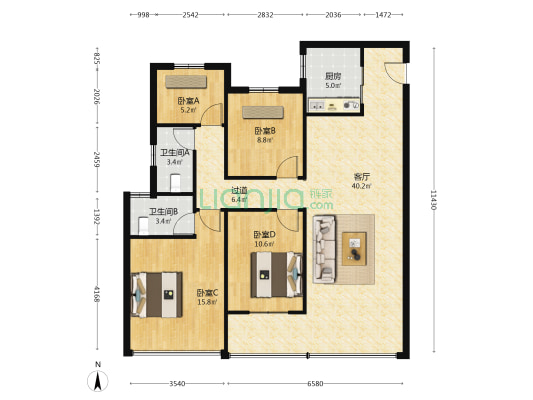 德信诚园 4室1厅2卫 130平方
