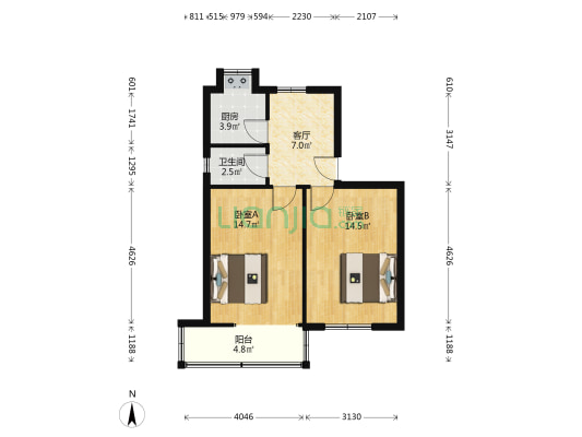 山湖村 2室1厅1卫 58平方