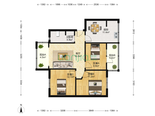 东新街3号 3室1厅1卫 78平方