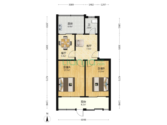 百货公司宿舍 2室2厅1卫 59平方