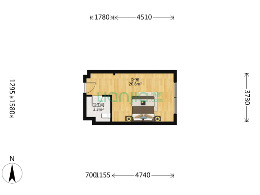 美都广场 1室0厅1卫 35平方