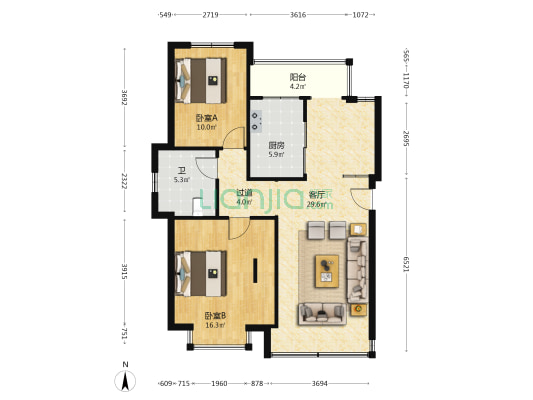 天水家园二期 2室1厅1卫 97平方