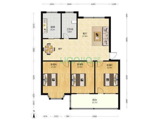 珍珠园 3室1厅1卫 120平方