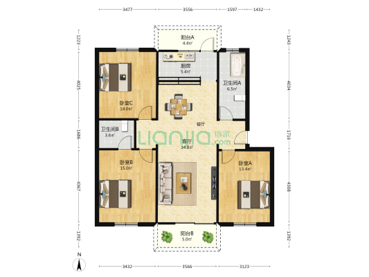 同安汽车大修厂宿舍楼 3室1厅2卫 119平方