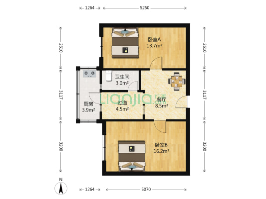 建荣巷（大菜市商圈） 2室1厅1卫 61平方