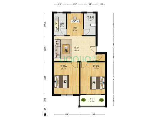 皋南四组团 3室1厅1卫 82平方