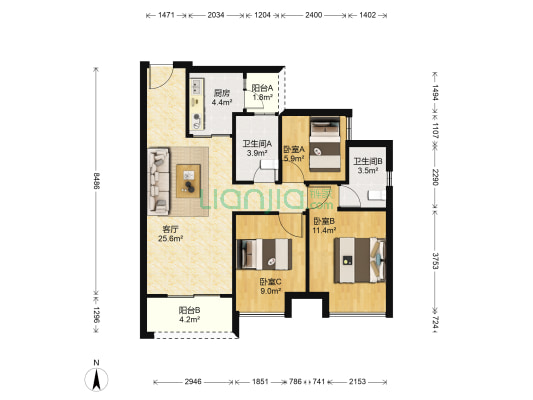 旭辉雅居乐清樾 3室1厅2卫 89平方
