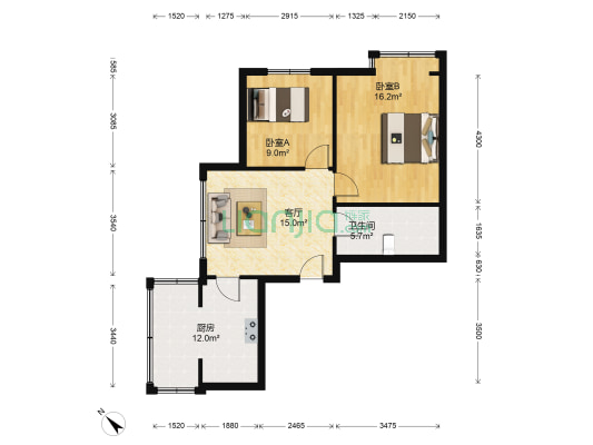 泰和盛世北区 2室1厅1卫 75平方