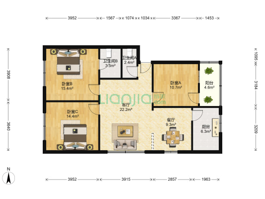 中山东路797号 3室2厅2卫 107平方