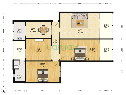 石笋街33号 3室2厅1卫 128平方
