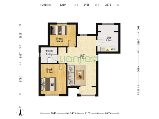 云舒花园 2室1厅1卫 93平方