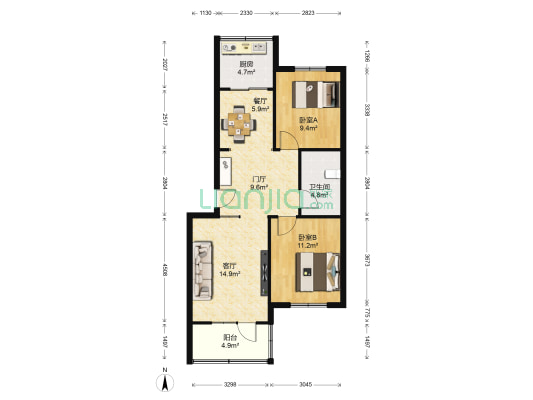 花园小区 2室2厅1卫 80平方