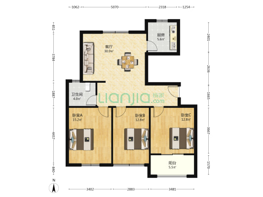 宝华花园 3室1厅1卫 112平方