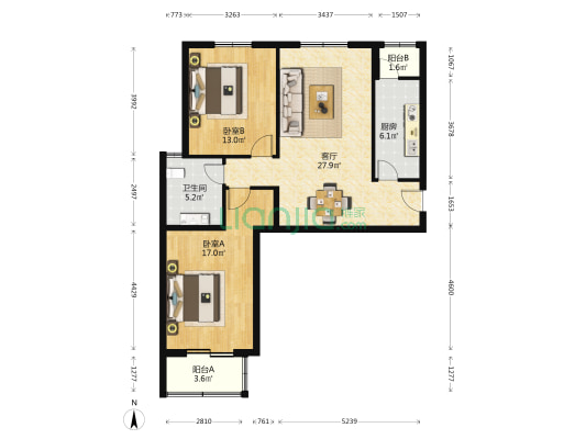 小井润园11号院 2室1厅1卫 96平方