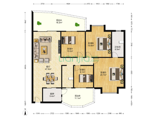 华润广场 4室1厅1卫 169平方