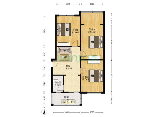 石人巷7号 3室1厅1卫 76平方
