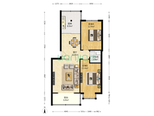 丽景峰小区 2室1厅1卫 93平方