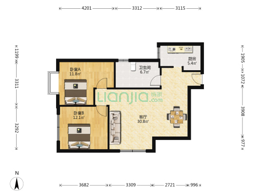 金广电大厦 2室1厅1卫 90平方