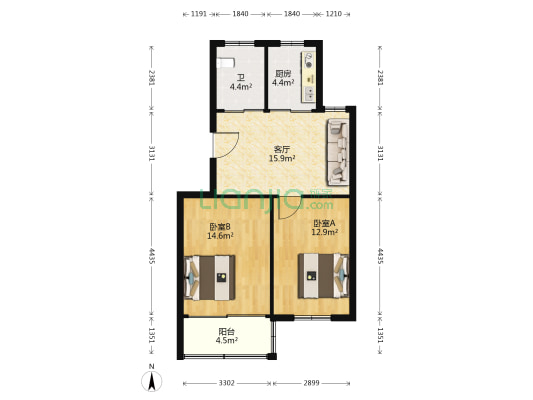 云新三村东区 2室1厅1卫 72平方
