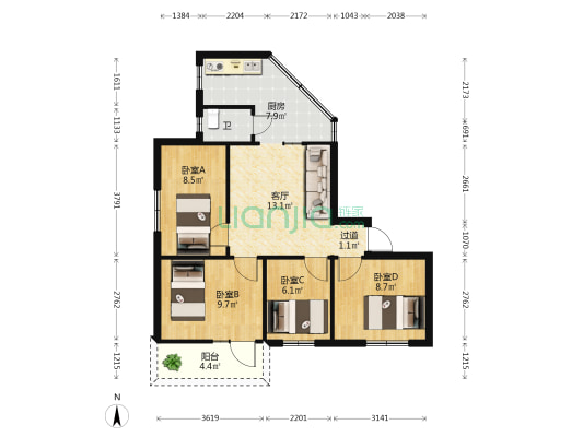 穿金路32号 4室1厅1卫 64平方