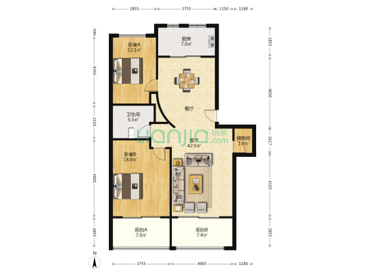 东都佳苑南区 2室1厅1卫 134平方