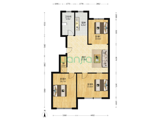 海悦花园西区 3室1厅1卫 108平方
