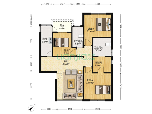 金碧苑 3室1厅2卫 101平方