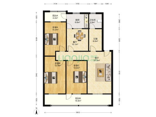 通安东区 3室2厅1卫 144平方